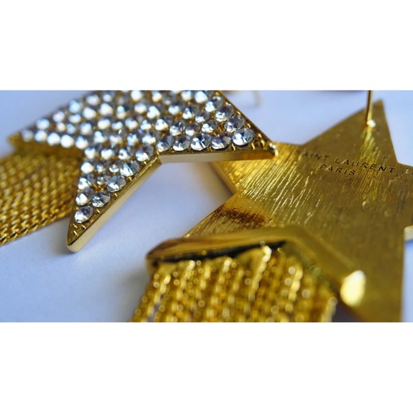 YSL SAINT LAURENT Gold Star earrings - studded with a tassel. Statement. - Picture 10 of 14